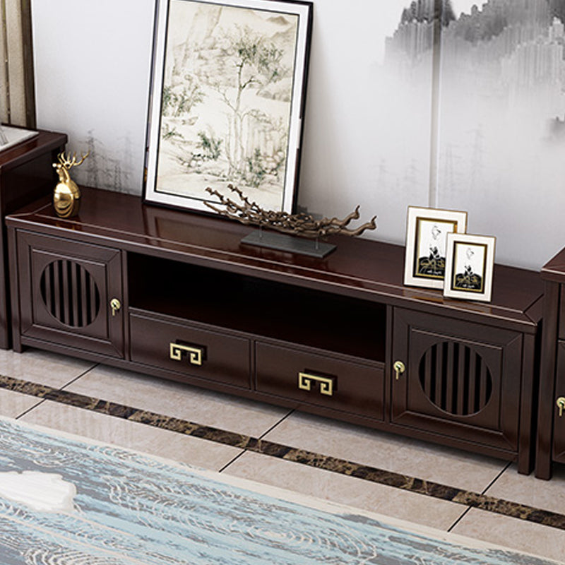 Solid Wood TV Cabinet Traditional Style Household Simple Open TV Stand Console