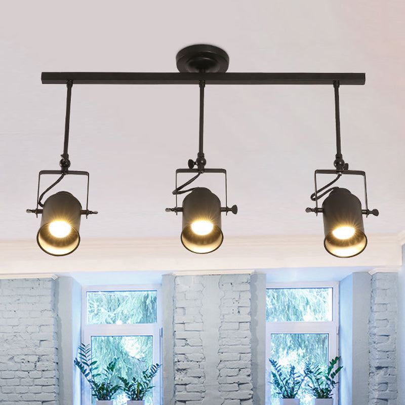 Cylinder Dining Room Semi-Flush Light Industrial Style Metallic 1/2/3-Head Black/White Rotatable Track Fixture