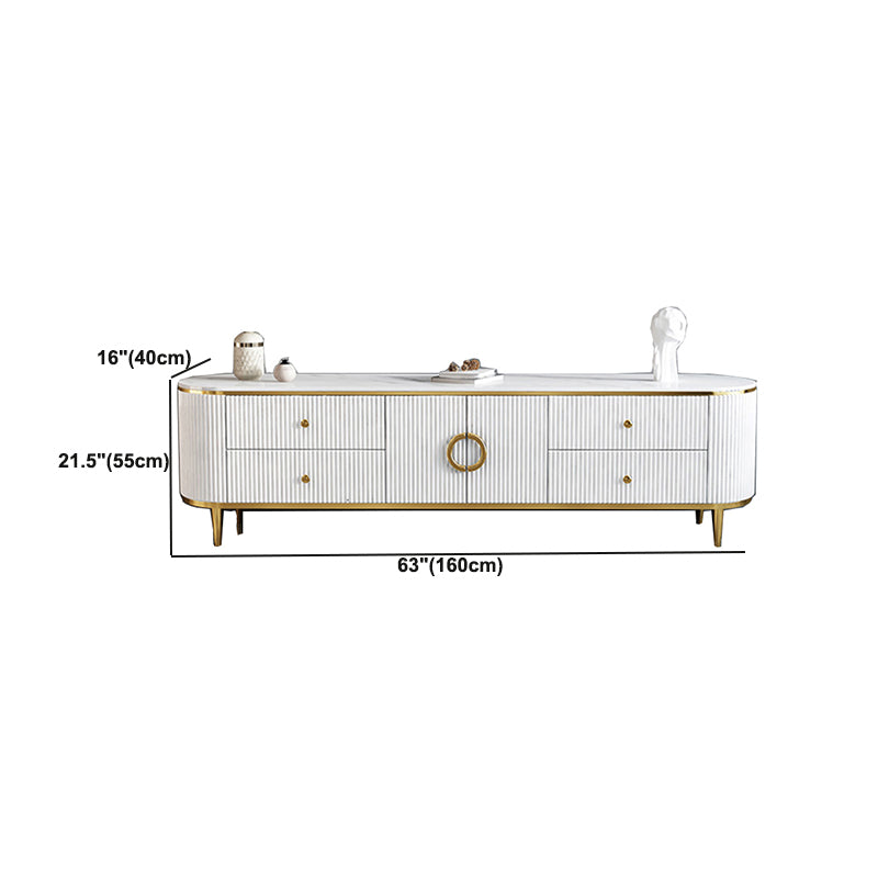 Glam Stone Top TV Stand White 4-Drawer TV Console with Cabinet