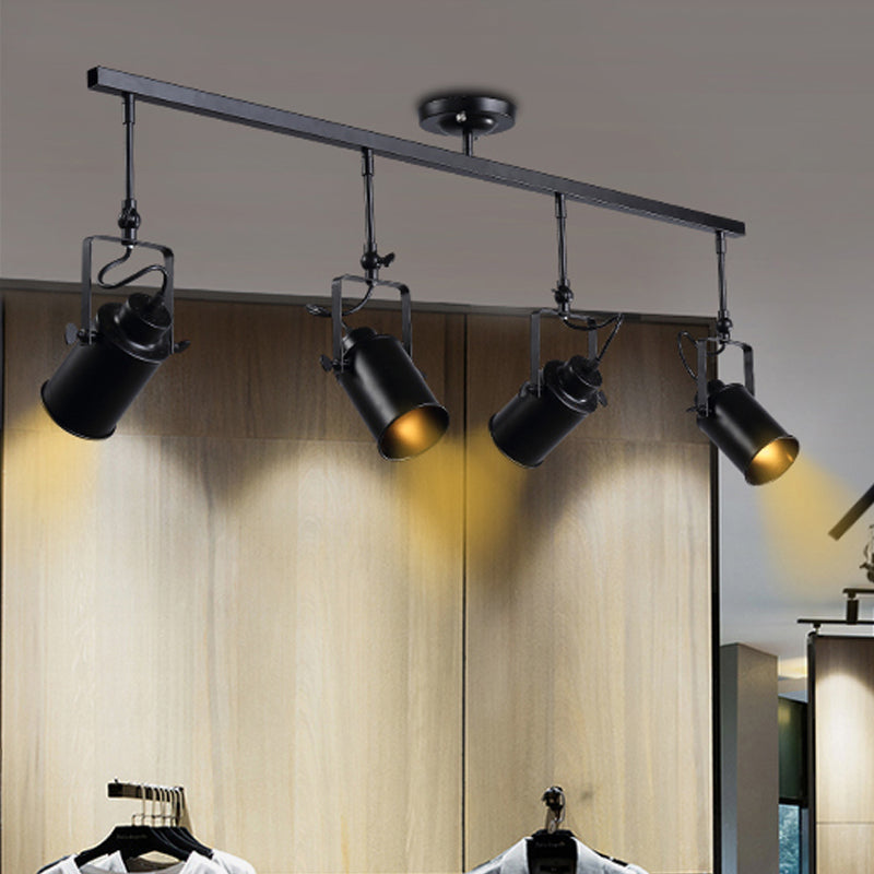 Cylinder Dining Room Semi-Flush Light Industrial Style Metallic 1/2/3-Head Black/White Rotatable Track Fixture
