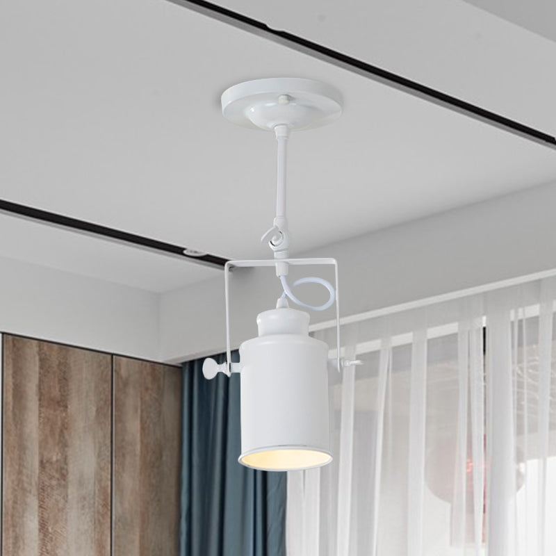 Cylinder Dining Room Semi-Flush Light Industrial Style Metallic 1/2/3-Head Black/White Rotatable Track Fixture