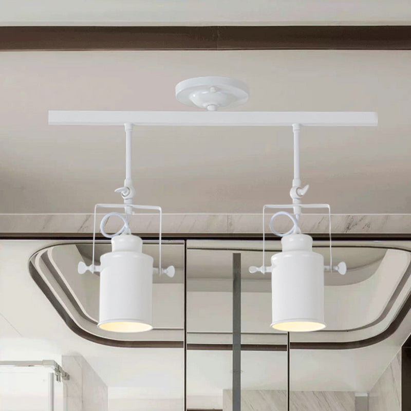 Cylinder Dining Room Semi-Flush Light Industrial Style Metallic 1/2/3-Head Black/White Rotatable Track Fixture