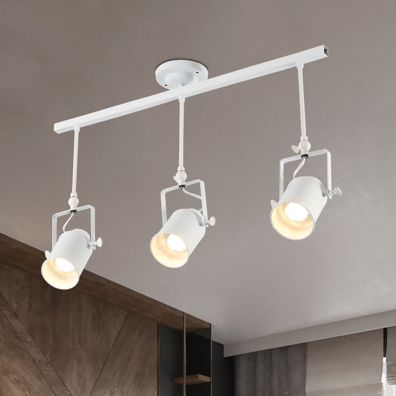 Cylinder Dining Room Semi-Flush Light Industrial Style Metallic 1/2/3-Head Black/White Rotatable Track Fixture