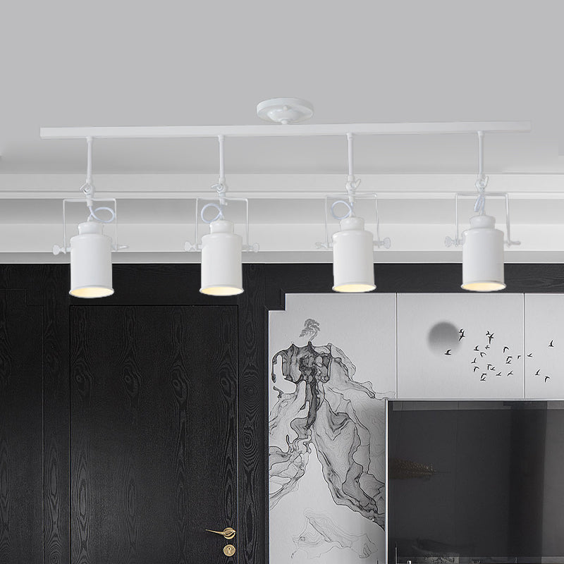Cylinder Dining Room Semi-Flush Light Industrial Style Metallic 1/2/3-Head Black/White Rotatable Track Fixture