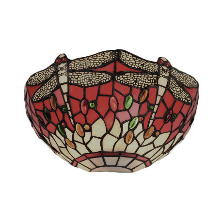 Half-Bowl Wall Light with Dragonfly and Jewel Tiffany Stained Glass Wall Sconce in Red/Blue for Cafe