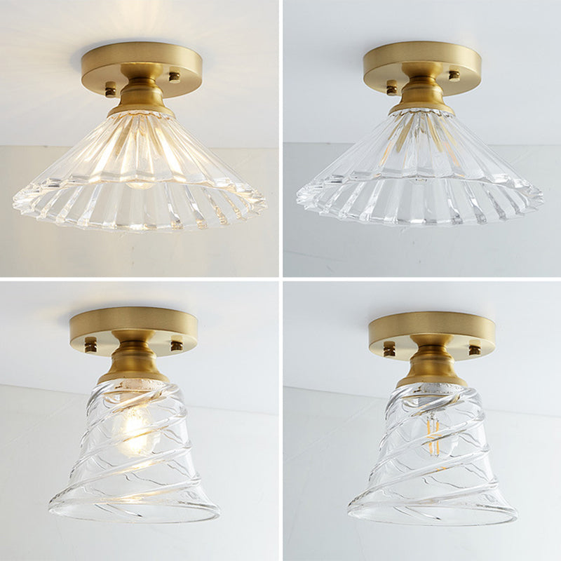 Modern Ceiling Light 1-Light Copper Ceiling Mount Light with Glass Shade for Aisle