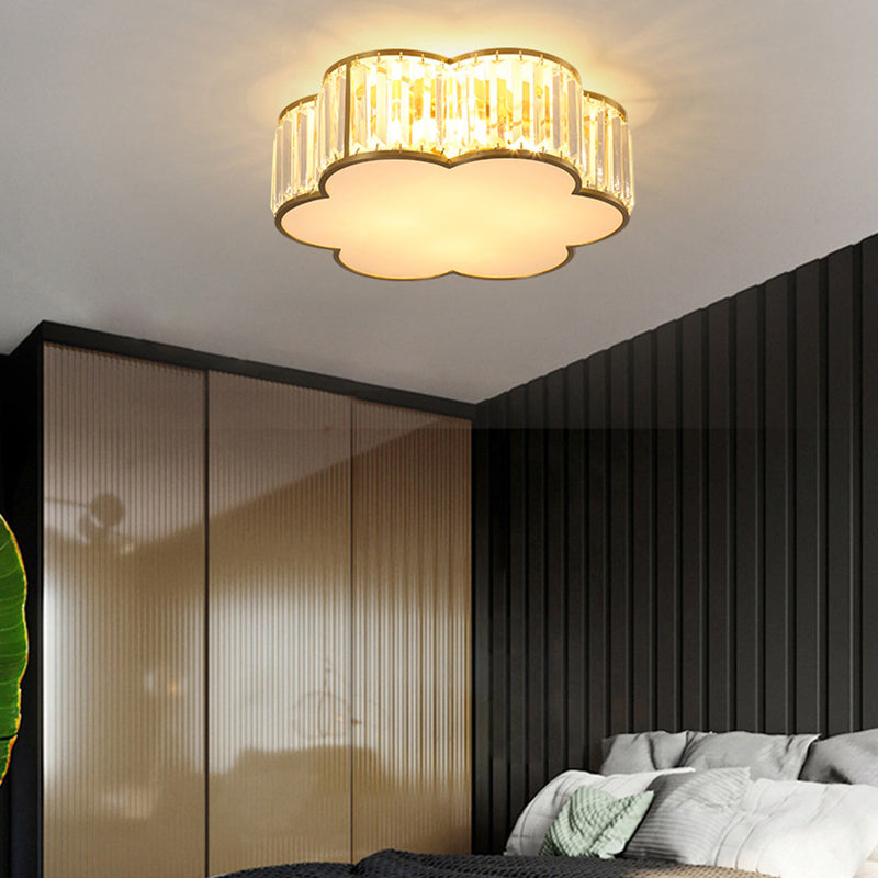 Modern Flush Light Gold Ceiling Lighting with Brass and Crystal for Bedroom