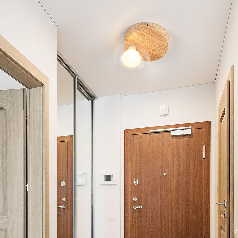 Wood Sphere Flush Mount Lights Contemporary Style 1 Light Flush Mount Lighting