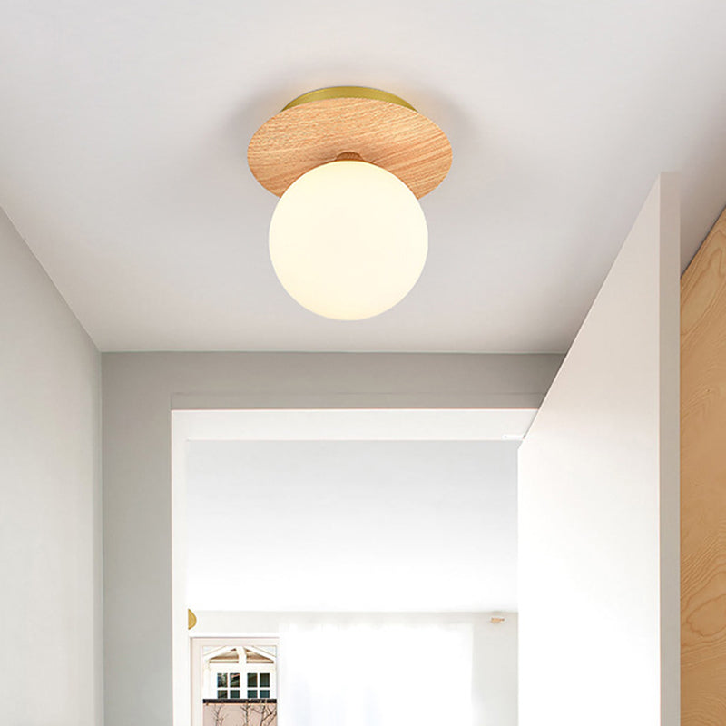Wood Sphere Flush Mount Lights Contemporary Style 1 Light Flush Mount Lighting