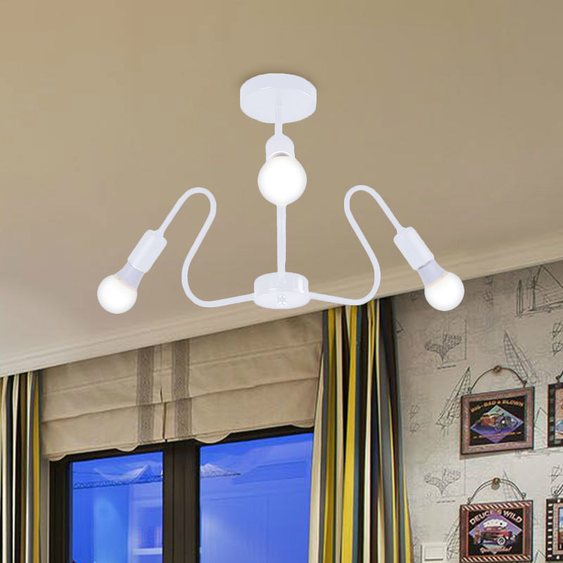 Bombilla expuesta de metal, iluminación de montaje semiempotrado, luz de techo Industrial Retro de 3/5/6 cabezales para comedor en negro/blanco