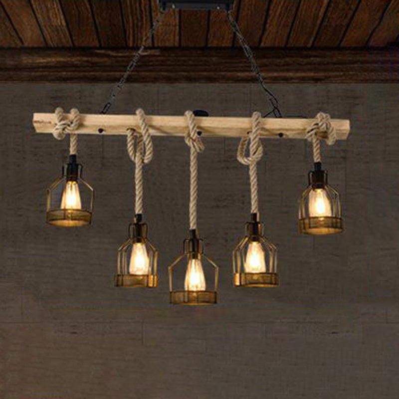 Linear Island Lighting Retro Style Wood Chandelier Lights for Bar