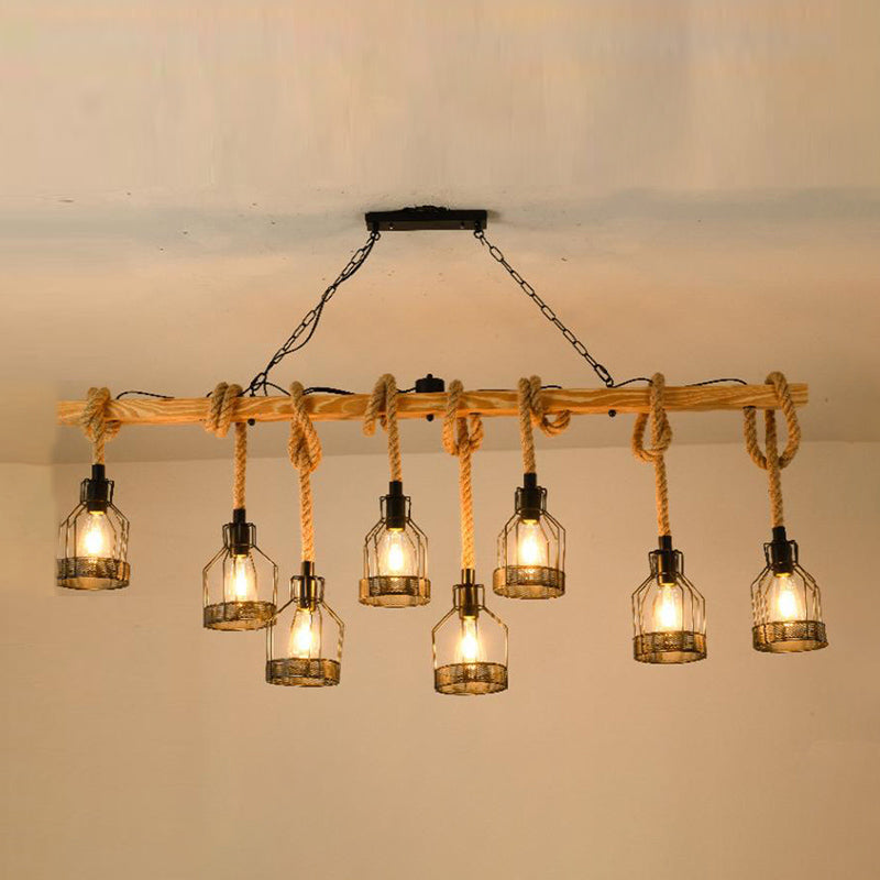 Linear Island Lighting Retro Style Wood Chandelier Lights for Bar