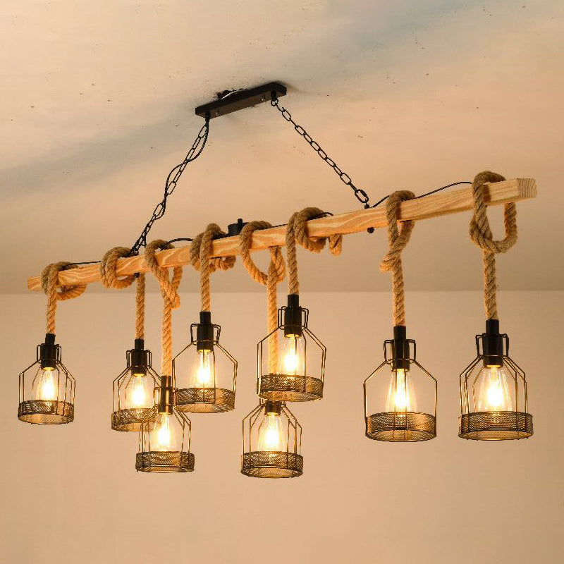 Linear Island Lighting Retro Style Wood Chandelier Lights for Bar