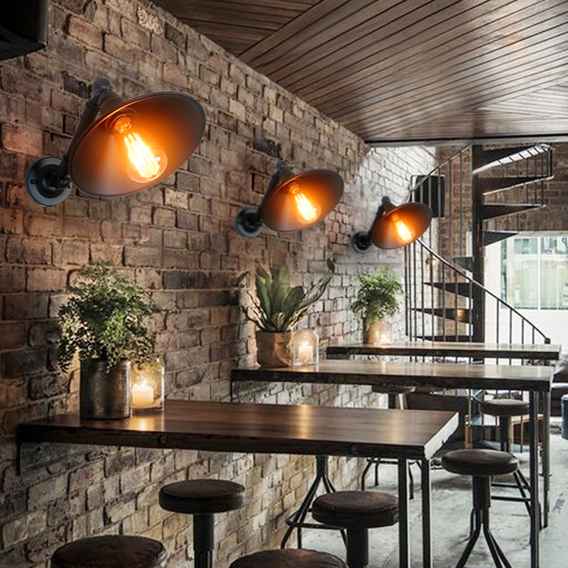 Industrial Cone Shape Wall Mount Light Fixture Metal Sconce Lamp in Black for Dining Room