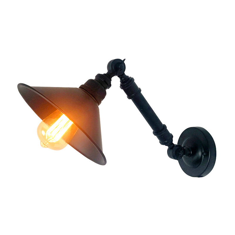 Industrial Cone Shape Wall Mount Light Fixture Metal Sconce Lamp in Black for Dining Room