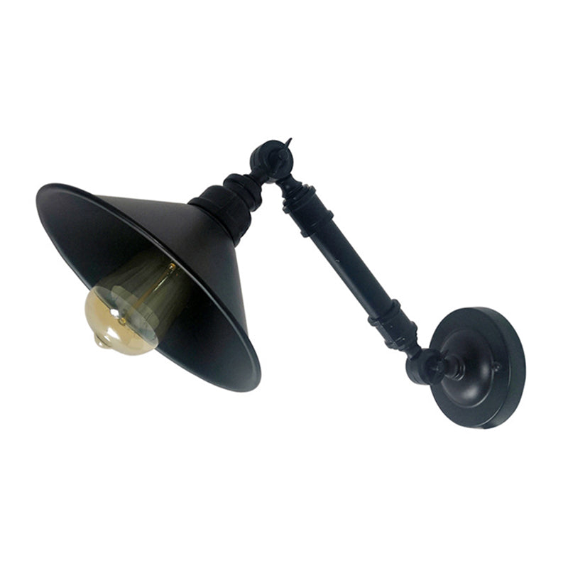 Industrial Cone Shape Wall Mount Light Fixture Metal Sconce Lamp in Black for Dining Room