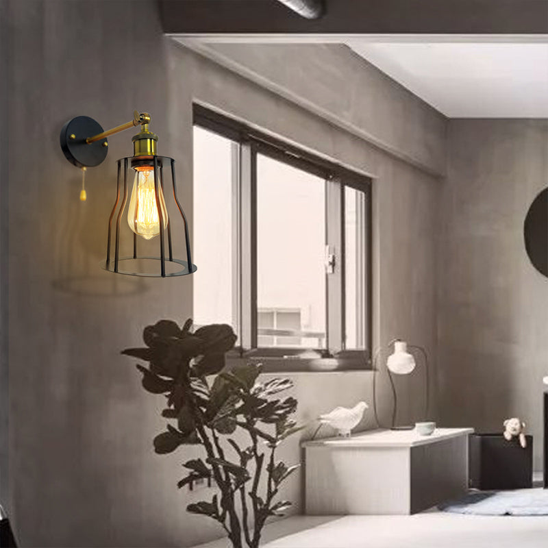 Industrial Unique Shape Wall Mount Light Fixture Metal Sconce Lamp in Black