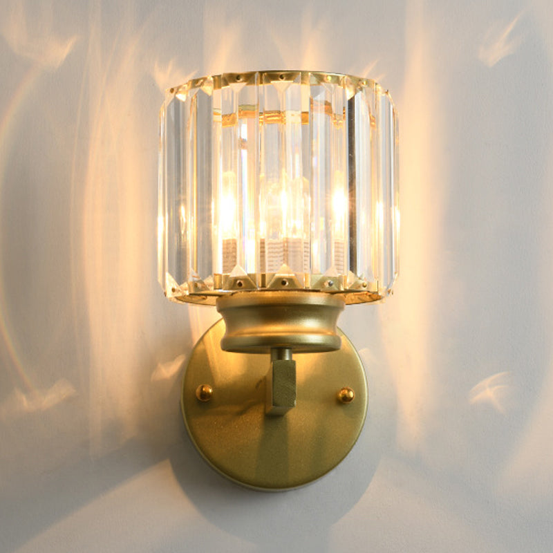 Modern Style Cylindrical Wall Sconce Crystal 1-Light Sconces for Living Room