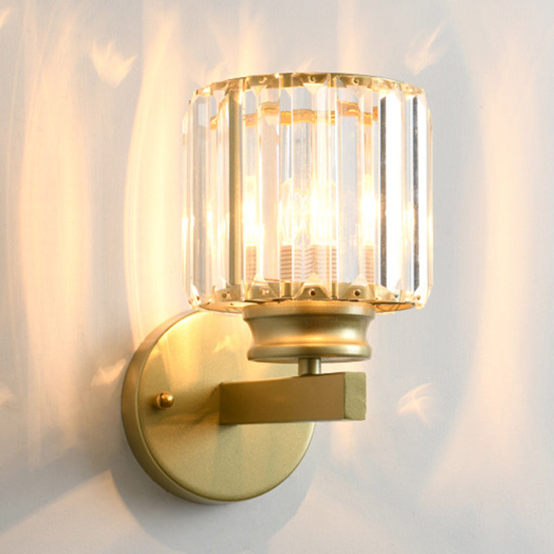 Modern Style Cylindrical Wall Sconce Crystal 1-Light Sconces for Living Room