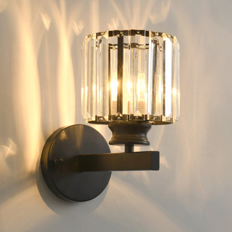 Modern Style Cylindrical Wall Sconce Crystal 1-Light Sconces for Living Room