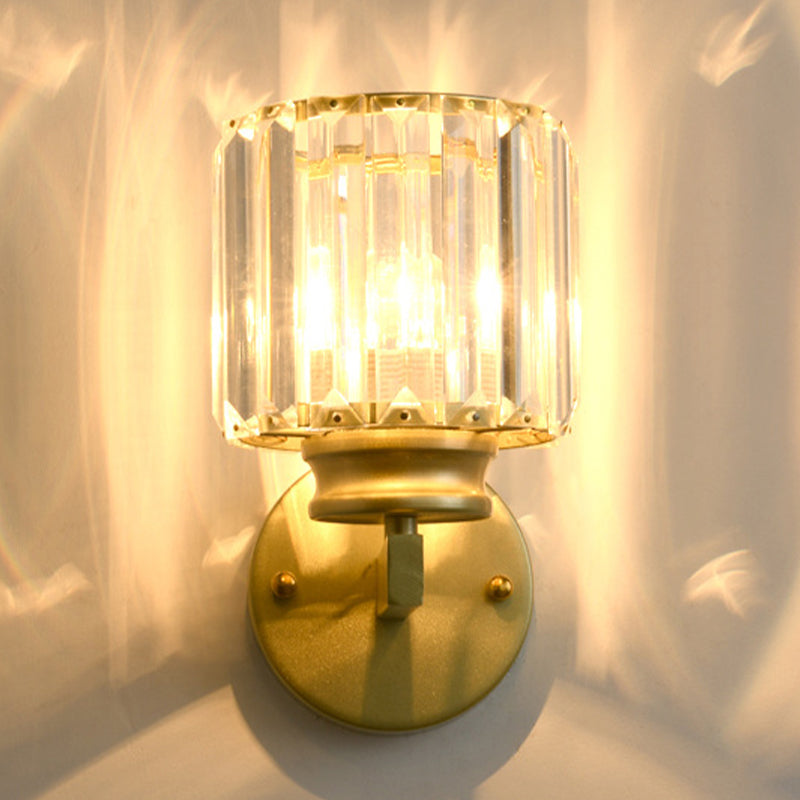 Modern Style Cylindrical Wall Sconce Crystal 1-Light Sconces for Living Room