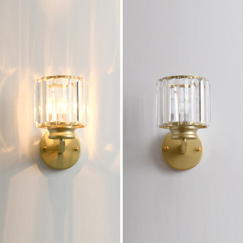 Modern Style Cylindrical Wall Sconce Crystal 1-Light Sconces for Living Room