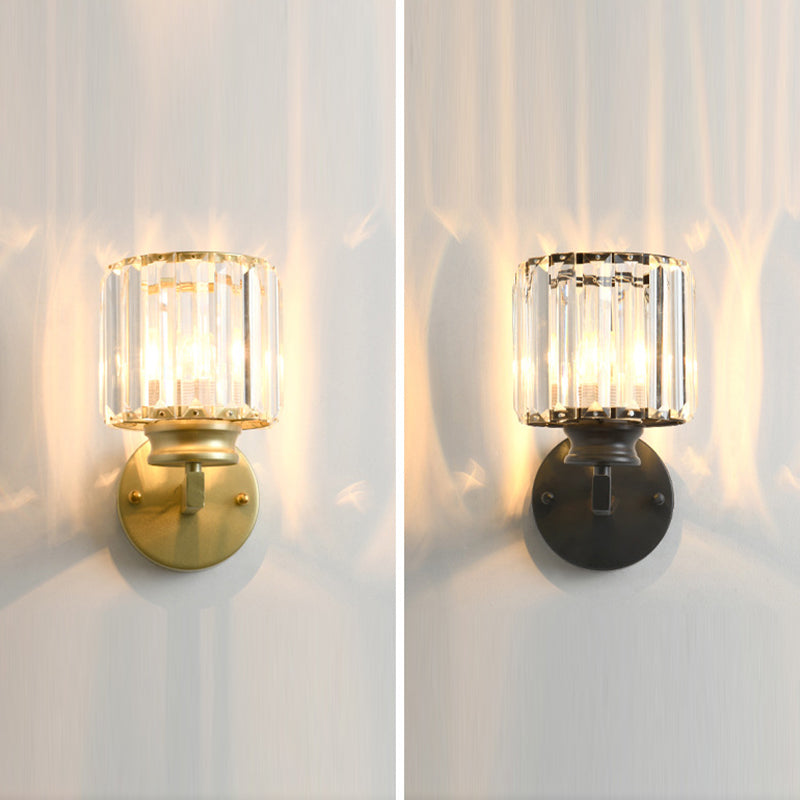 Modern Style Cylindrical Wall Sconce Crystal 1-Light Sconces for Living Room