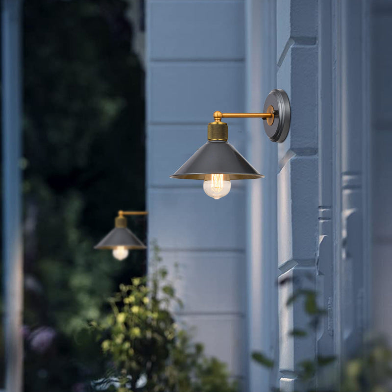 Industrial Style Cone Shape Wall Sconce Metal 1 Light Sconces in Grey for Balcony