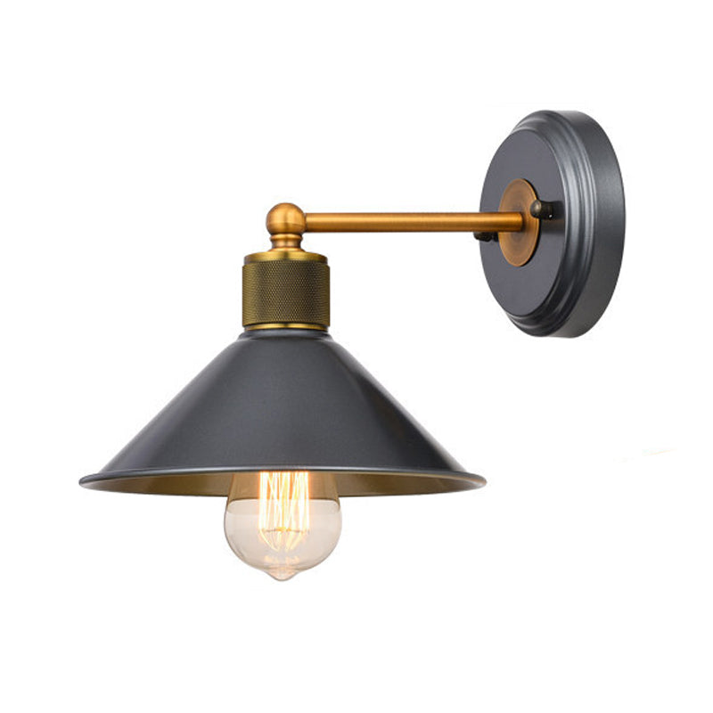Industrial Style Cone Shape Wall Sconce Metal 1 Light Sconces in Grey for Balcony