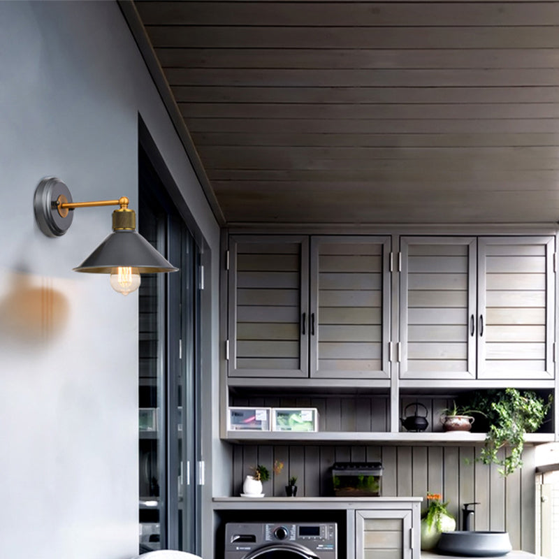 Industrial Style Cone Shape Wall Sconce Metal 1 Light Sconces in Grey for Balcony