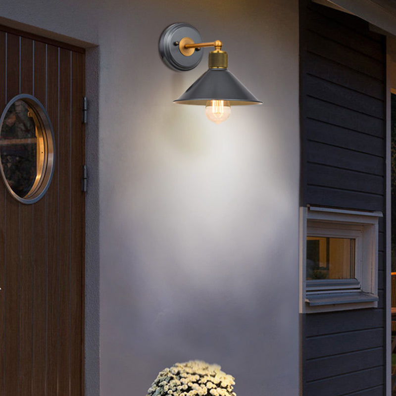 Industrial Style Cone Shape Wall Sconce Metal 1 Light Sconces in Grey for Balcony