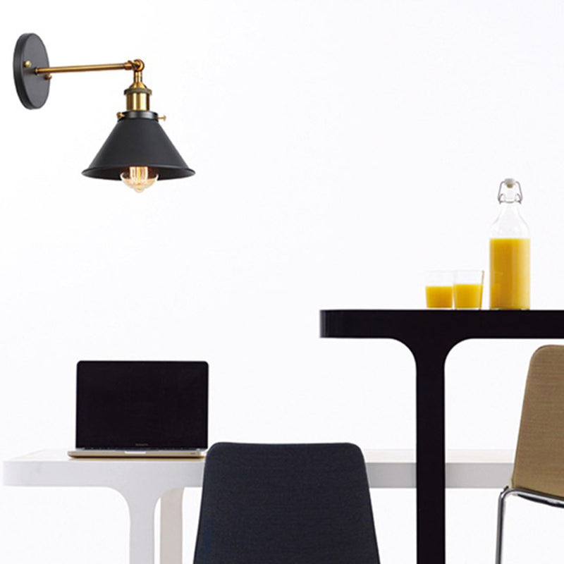 Cone Wall Lighting Industrial Metal 1 Light Rustic Wall Sconces in Black