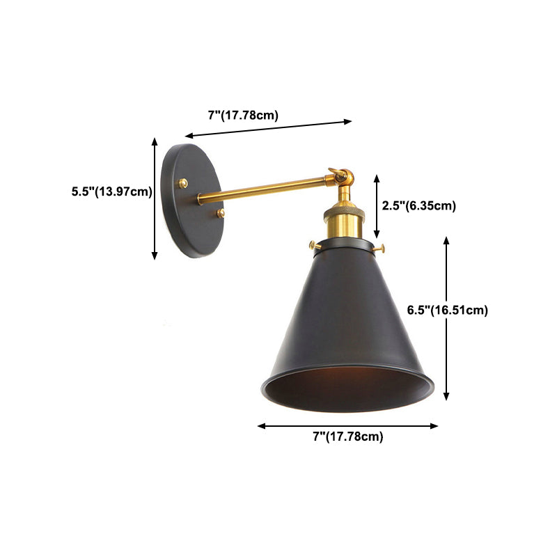 Cone Wall Lighting Industrial Metal 1 Light Rustic Wall Sconces in Black