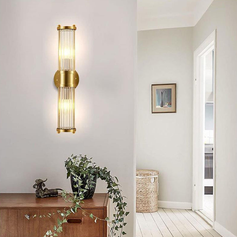 Crystal Half Cylinder Wall Lights Modern Style Multi Lights Wall Light Sconce in Brass