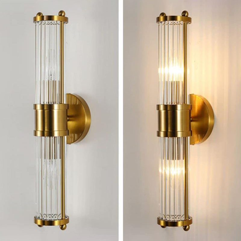 Crystal Half Cylinder Wall Lights Modern Style Multi Lights Wall Light Sconce in Brass