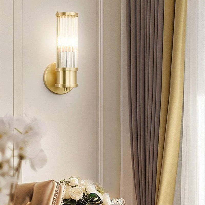 Crystal Half Cylinder Wall Lights Modern Style Multi Lights Wall Light Sconce in Brass