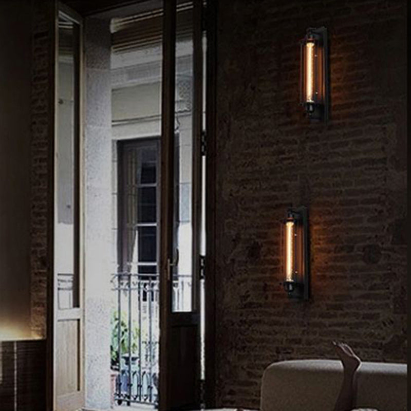 Industrial Wall Sconce Geometric Shape Wall Light with Metal Shade for Bedroom in Black