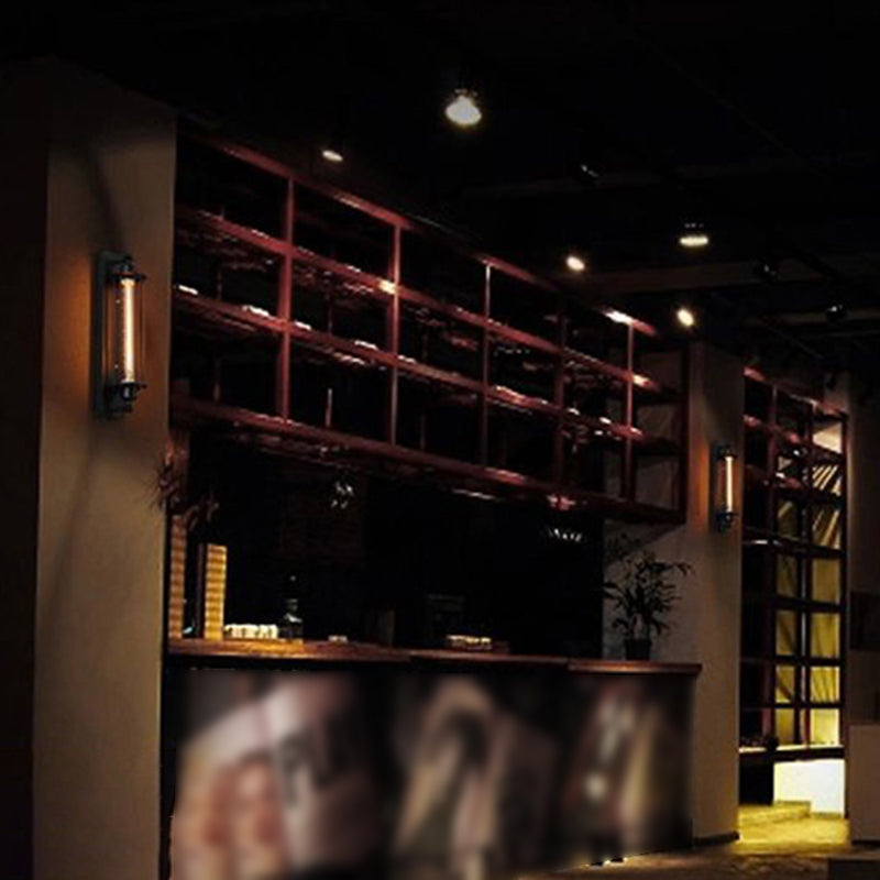 Industrial Wall Sconce Geometric Shape Wall Light with Metal Shade for Bedroom in Black