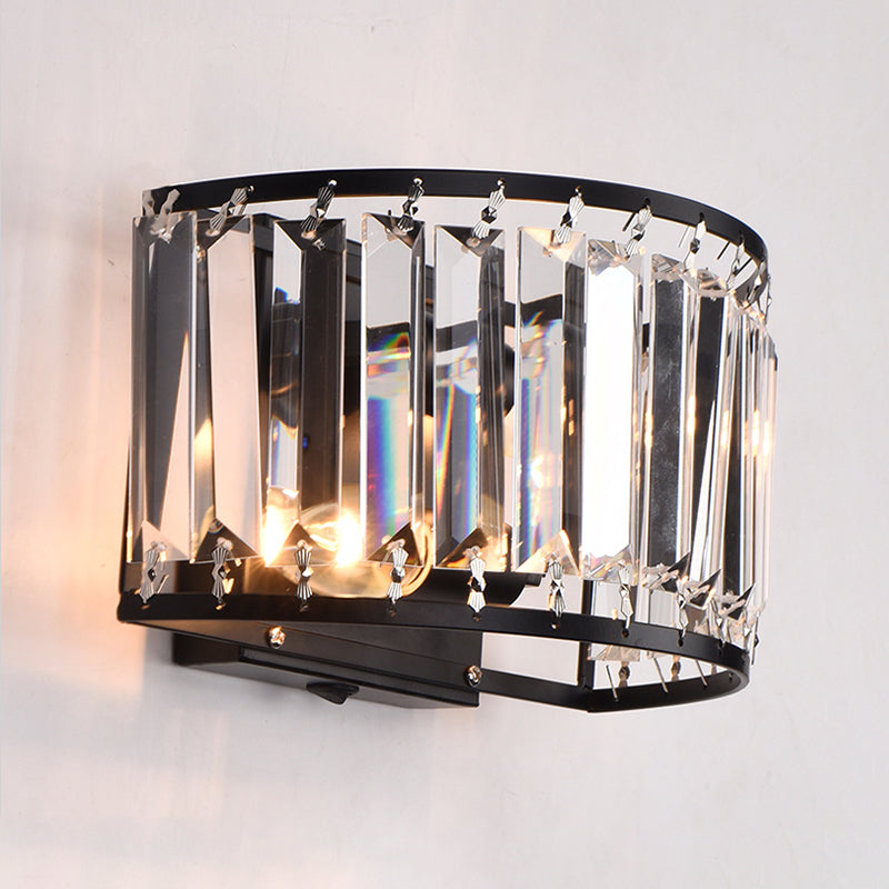 Black Metal Wall Sconce Geometric Shape Wall Light with Crystal Shade for Bedroom