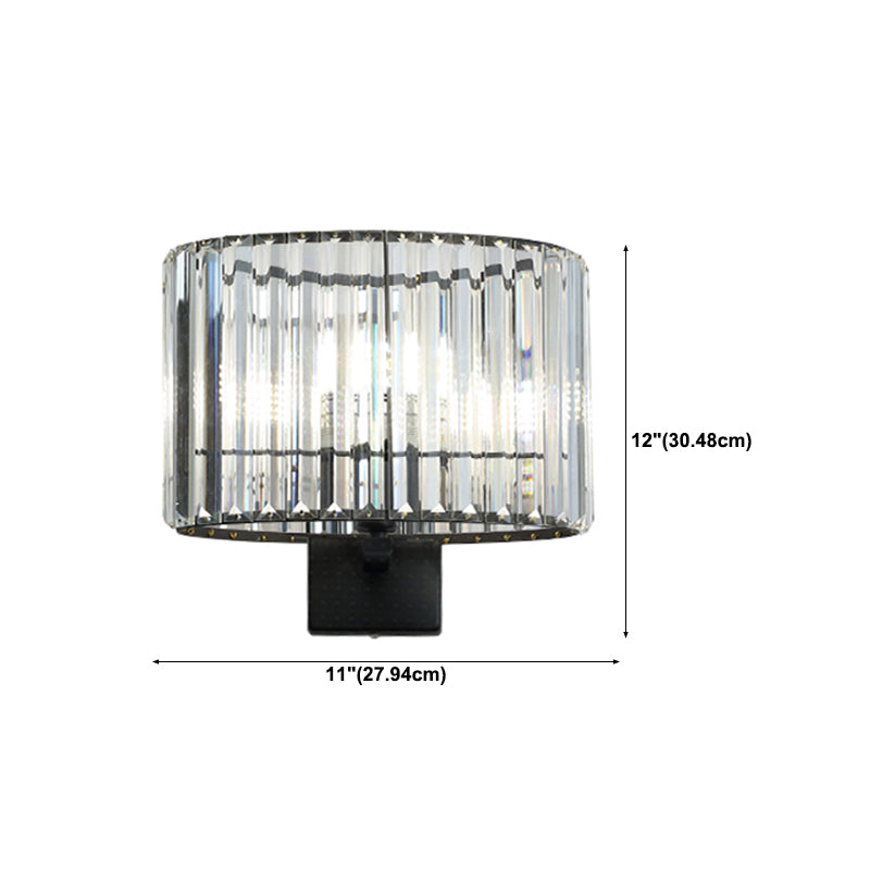 Black Metal Wall Sconce Geometric Shape Wall Light with Crystal Shade for Bedroom