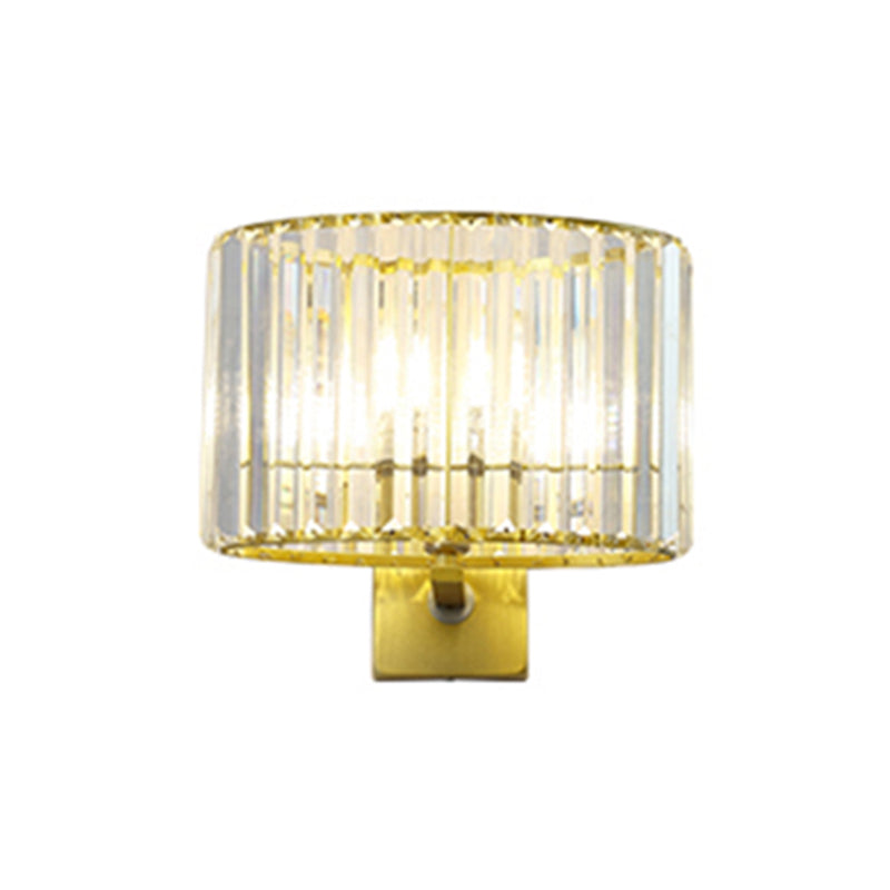 Gold Metal Modern Wall Sconce Geometric Shape Wall Light with Crystal Shade for Bedroom