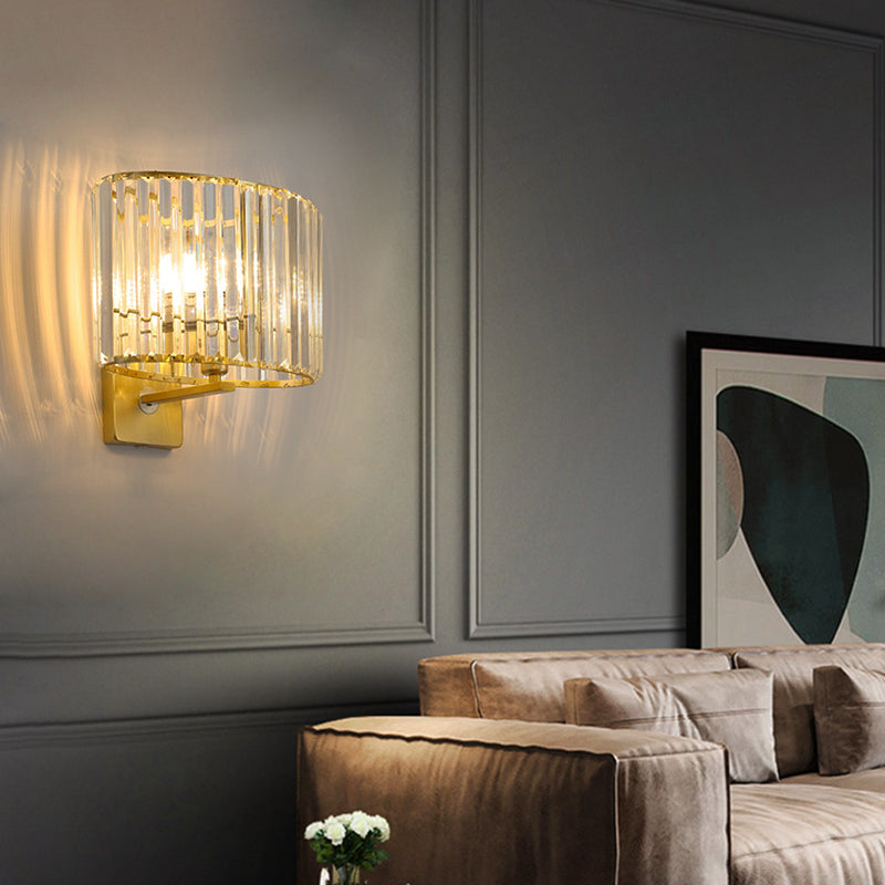 Gold Metal Modern Wall Sconce Geometric Shape Wall Light with Crystal Shade for Bedroom