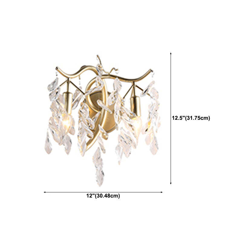 Gold Metal Modern Wall Sconce Geometric Shape Wall Light with Crystal Shade for Bedroom