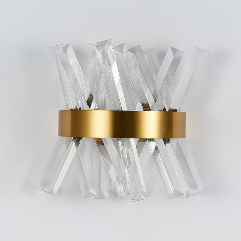 Crystal Unique Shape Wall Lights Modern Style 2 Lights Wall Light Sconce in Brass