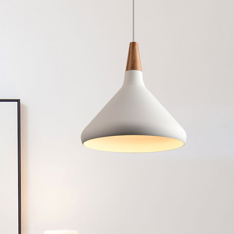 7"/11"/15" W Cone Dining Table Pendant Lighting Simple Style Metallic 1 Head Hanging Lamp with Adjustable Cord in Black/Grey/White