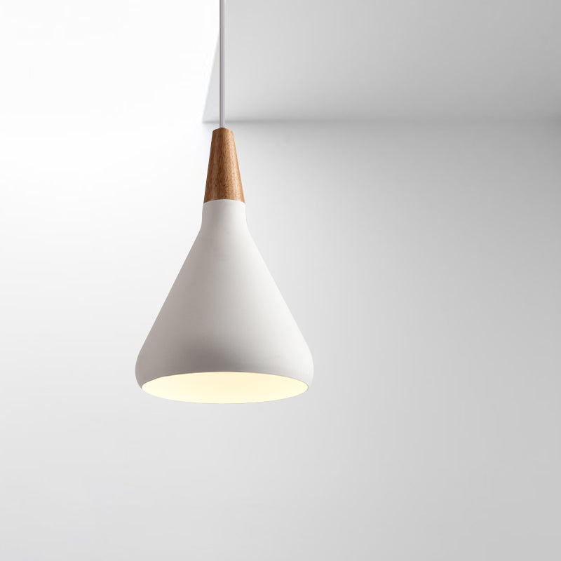 7"/11"/15" W Cone Dining Table Pendant Lighting Simple Style Metallic 1 Head Hanging Lamp with Adjustable Cord in Black/Grey/White