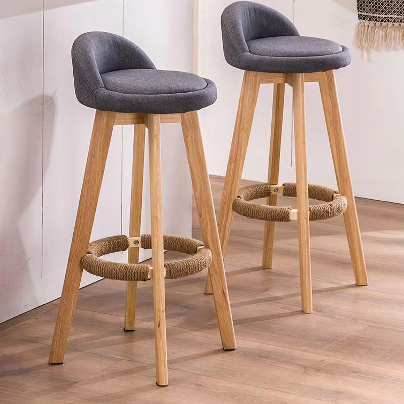 Modern Solid Wood base Bar Stool Upholstered Footrest Bar Stool
