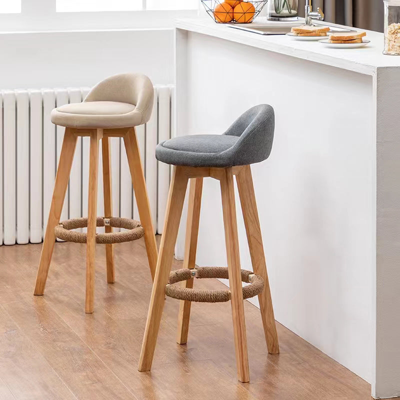 Modern Solid Wood base Bar Stool Upholstered Footrest Bar Stool