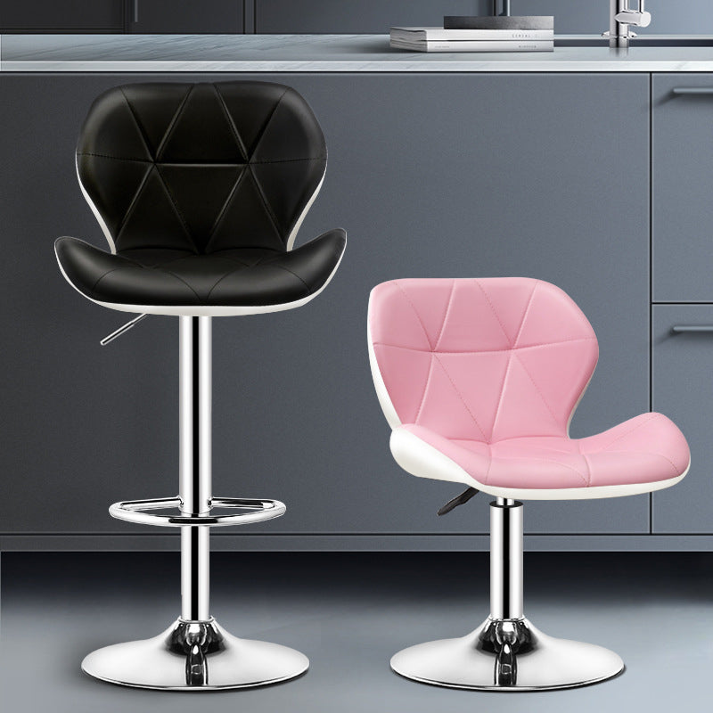 Scandinavian Metal Barstool Faux Leather Footrest Adjustable Counter Stool