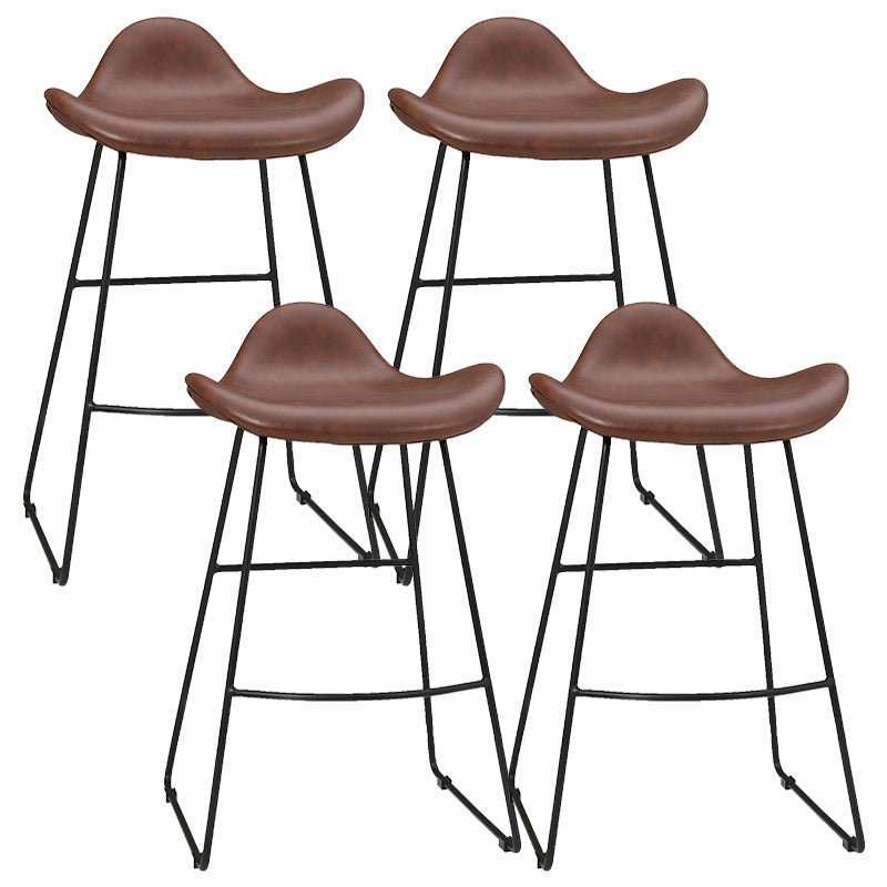 Indoor Footrest Leather Dining Stool Bucket Modern Counter Stool with Metal Base